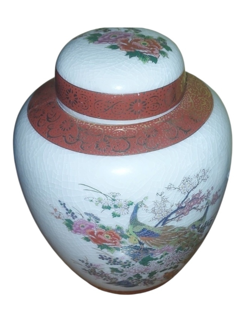 VINTAGE SATSUMA PEACOCK CHERRY BLOSSOMS VASE JAPAN Japanese with led